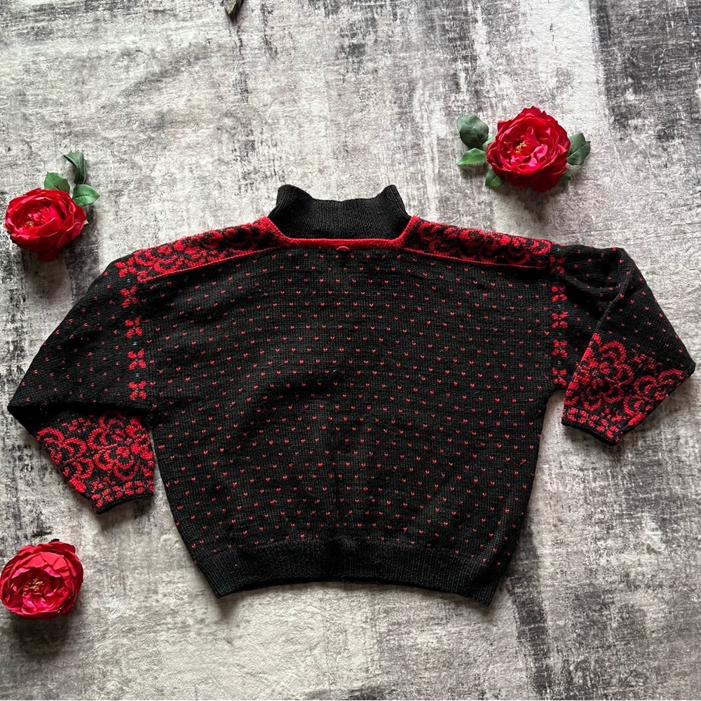 Dale of Norway pure wool black/red button-up pullover sweater - Picture 2 of 9